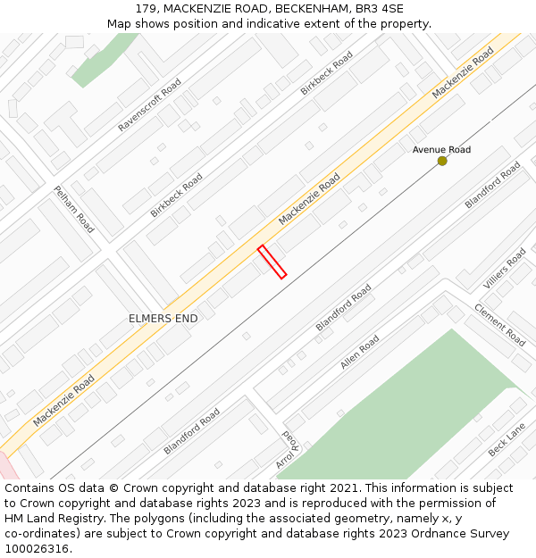 179, MACKENZIE ROAD, BECKENHAM, BR3 4SE: Location map and indicative extent of plot