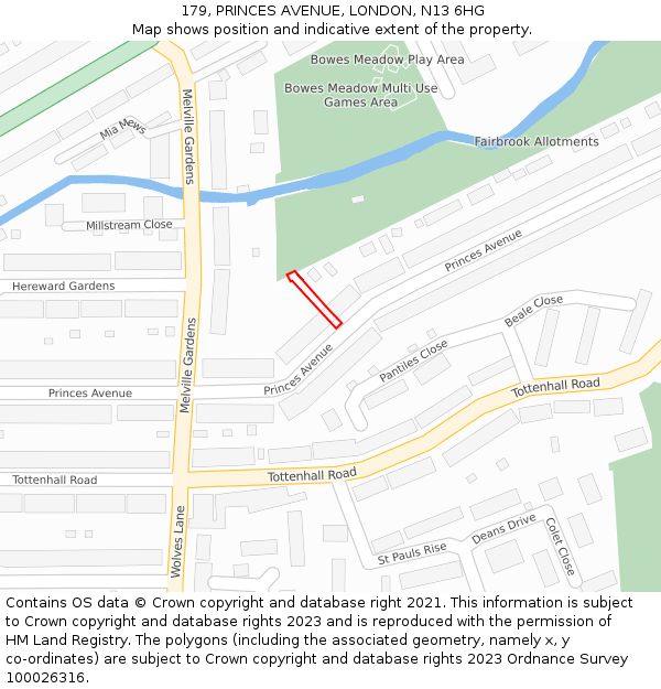 179, PRINCES AVENUE, LONDON, N13 6HG: Location map and indicative extent of plot