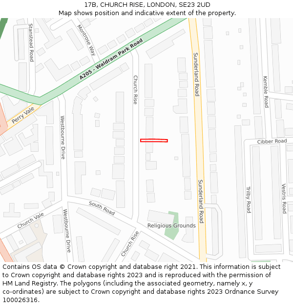 17B, CHURCH RISE, LONDON, SE23 2UD: Location map and indicative extent of plot