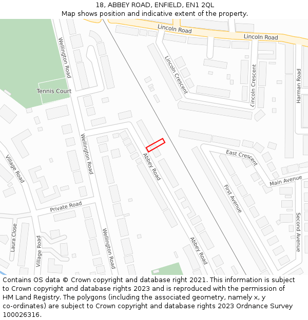 18, ABBEY ROAD, ENFIELD, EN1 2QL: Location map and indicative extent of plot