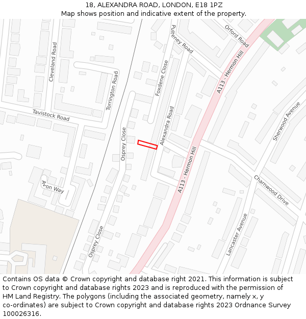 18, ALEXANDRA ROAD, LONDON, E18 1PZ: Location map and indicative extent of plot