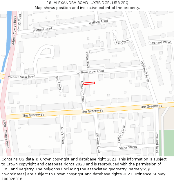 18, ALEXANDRA ROAD, UXBRIDGE, UB8 2PQ: Location map and indicative extent of plot