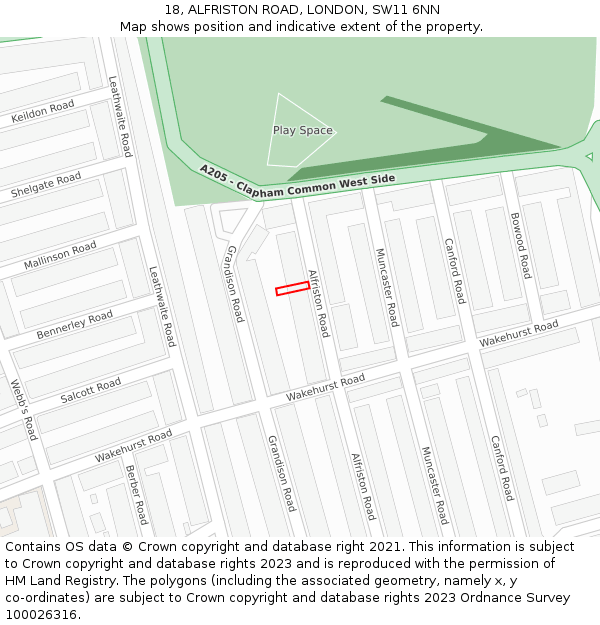 18, ALFRISTON ROAD, LONDON, SW11 6NN: Location map and indicative extent of plot