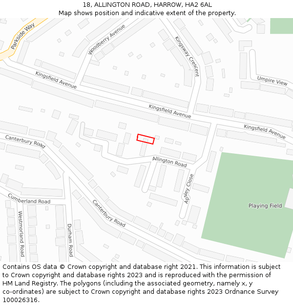 18, ALLINGTON ROAD, HARROW, HA2 6AL: Location map and indicative extent of plot