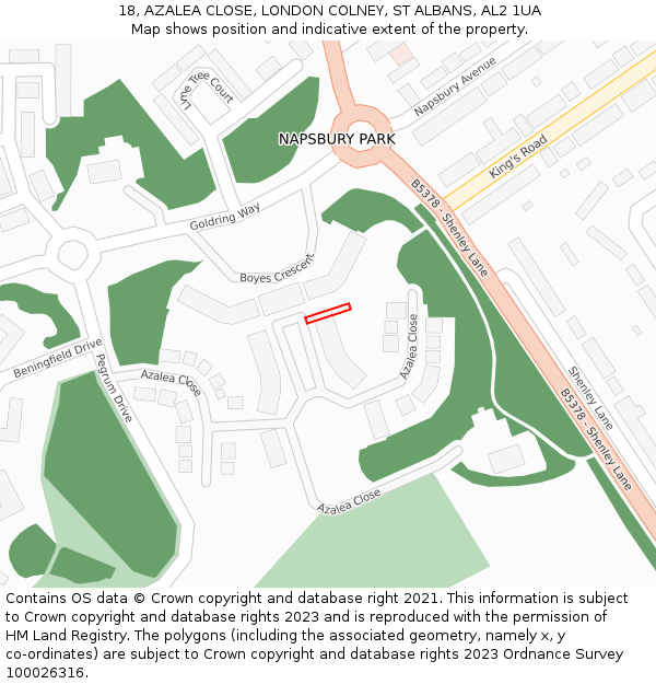 18, AZALEA CLOSE, LONDON COLNEY, ST ALBANS, AL2 1UA: Location map and indicative extent of plot