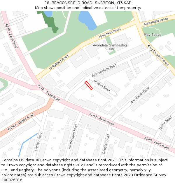 18, BEACONSFIELD ROAD, SURBITON, KT5 9AP: Location map and indicative extent of plot