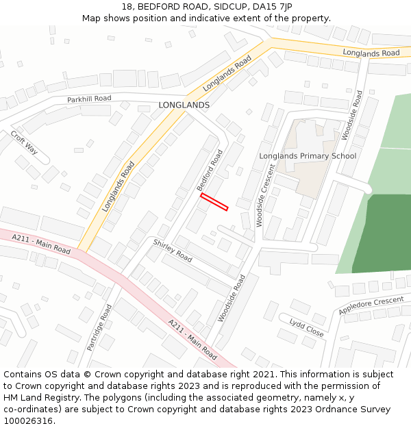 18, BEDFORD ROAD, SIDCUP, DA15 7JP: Location map and indicative extent of plot