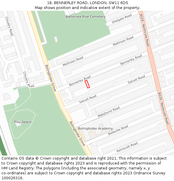 18, BENNERLEY ROAD, LONDON, SW11 6DS: Location map and indicative extent of plot