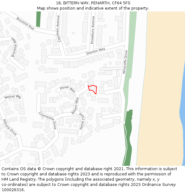 18, BITTERN WAY, PENARTH, CF64 5FS: Location map and indicative extent of plot
