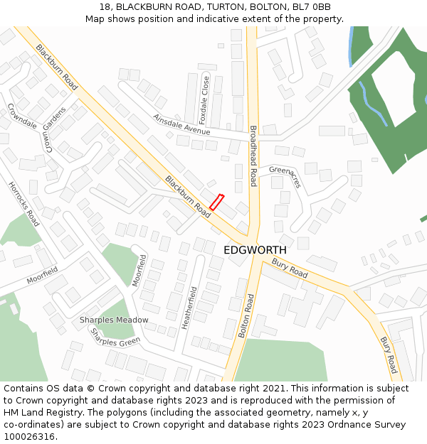 18, BLACKBURN ROAD, TURTON, BOLTON, BL7 0BB: Location map and indicative extent of plot