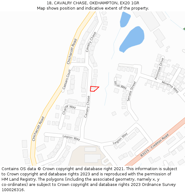 18, CAVALRY CHASE, OKEHAMPTON, EX20 1GR: Location map and indicative extent of plot