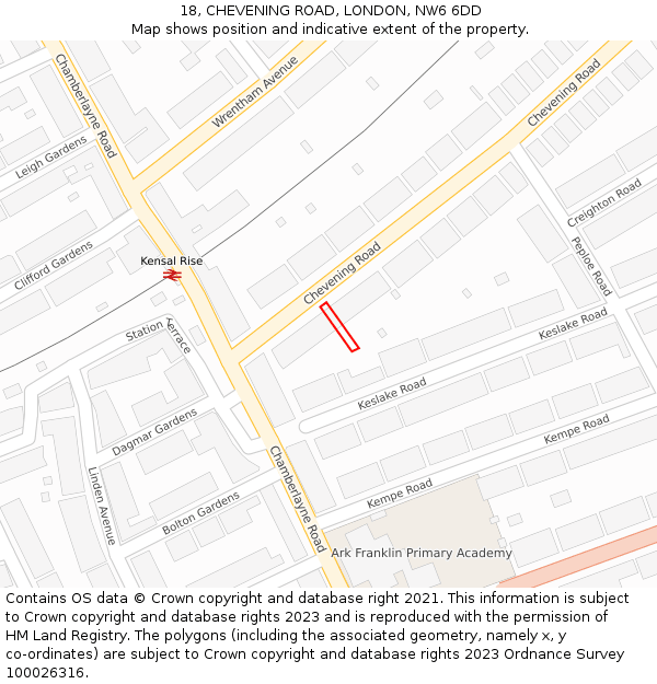 18, CHEVENING ROAD, LONDON, NW6 6DD: Location map and indicative extent of plot