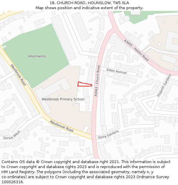 18, CHURCH ROAD, HOUNSLOW, TW5 0LA: Location map and indicative extent of plot