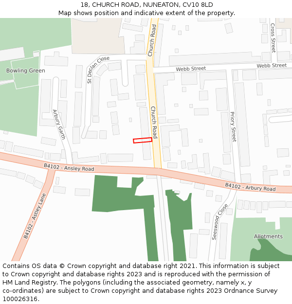 18, CHURCH ROAD, NUNEATON, CV10 8LD: Location map and indicative extent of plot