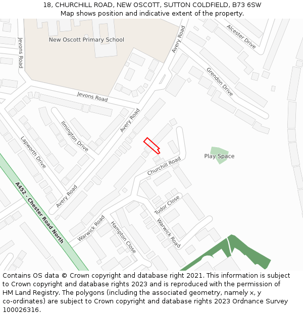 18, CHURCHILL ROAD, NEW OSCOTT, SUTTON COLDFIELD, B73 6SW: Location map and indicative extent of plot