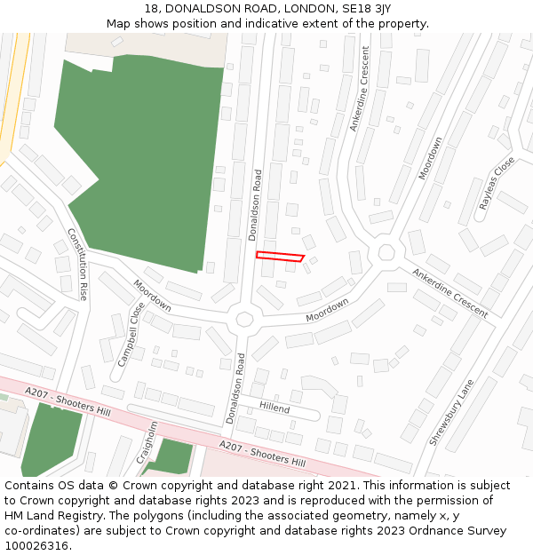 18, DONALDSON ROAD, LONDON, SE18 3JY: Location map and indicative extent of plot