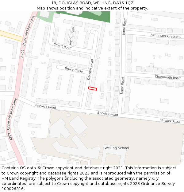 18, DOUGLAS ROAD, WELLING, DA16 1QZ: Location map and indicative extent of plot