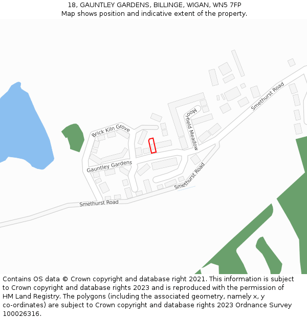 18, GAUNTLEY GARDENS, BILLINGE, WIGAN, WN5 7FP: Location map and indicative extent of plot