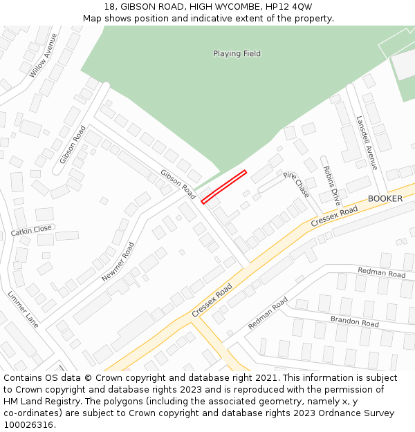 18, GIBSON ROAD, HIGH WYCOMBE, HP12 4QW: Location map and indicative extent of plot