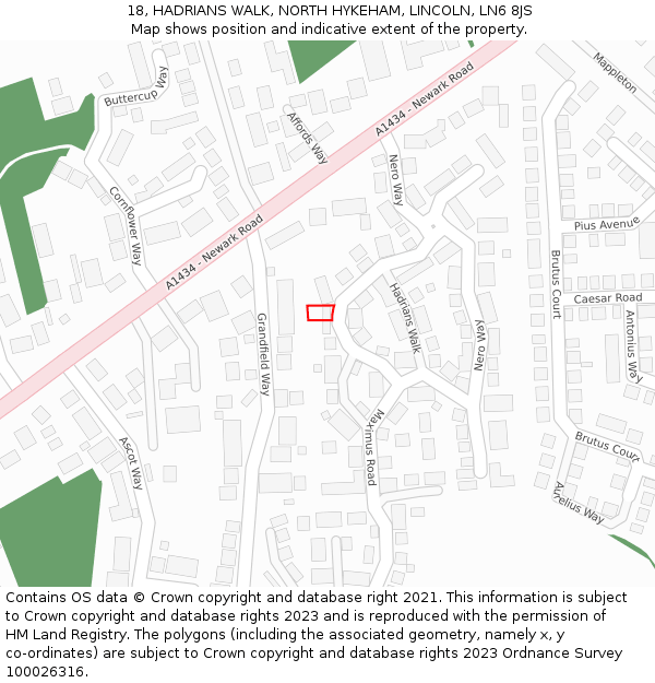 18, HADRIANS WALK, NORTH HYKEHAM, LINCOLN, LN6 8JS: Location map and indicative extent of plot