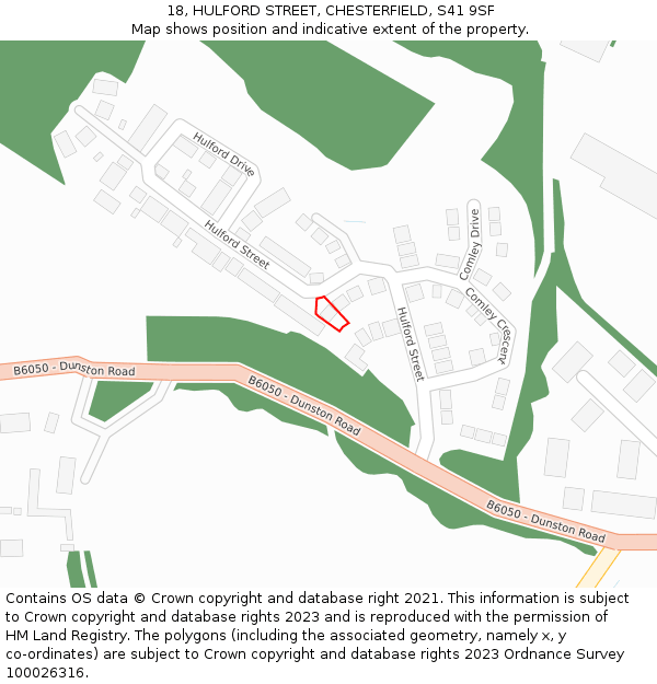 18, HULFORD STREET, CHESTERFIELD, S41 9SF: Location map and indicative extent of plot