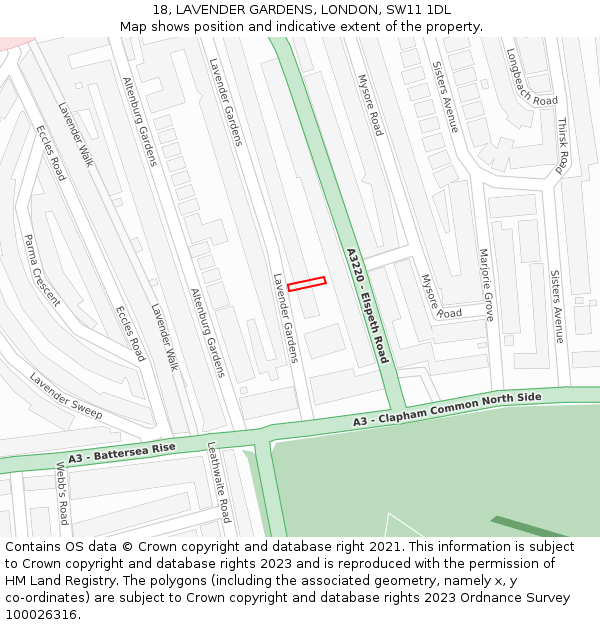 18, LAVENDER GARDENS, LONDON, SW11 1DL: Location map and indicative extent of plot