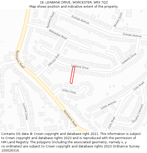 18, LEABANK DRIVE, WORCESTER, WR3 7QZ: Location map and indicative extent of plot