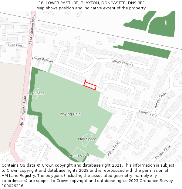 18, LOWER PASTURE, BLAXTON, DONCASTER, DN9 3RF: Location map and indicative extent of plot