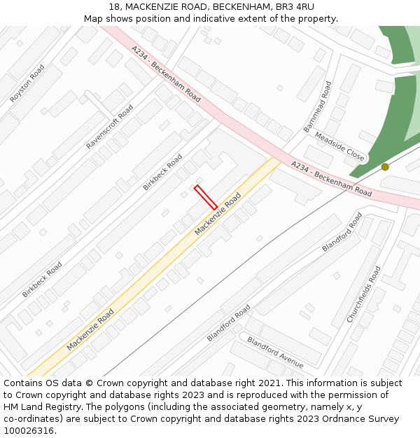 18, MACKENZIE ROAD, BECKENHAM, BR3 4RU: Location map and indicative extent of plot