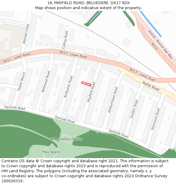 18, MAYFIELD ROAD, BELVEDERE, DA17 6DX: Location map and indicative extent of plot