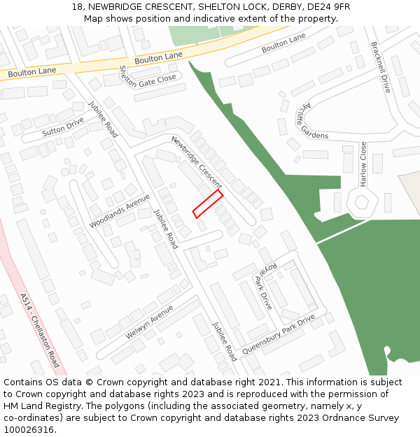 18, NEWBRIDGE CRESCENT, SHELTON LOCK, DERBY, DE24 9FR: Location map and indicative extent of plot