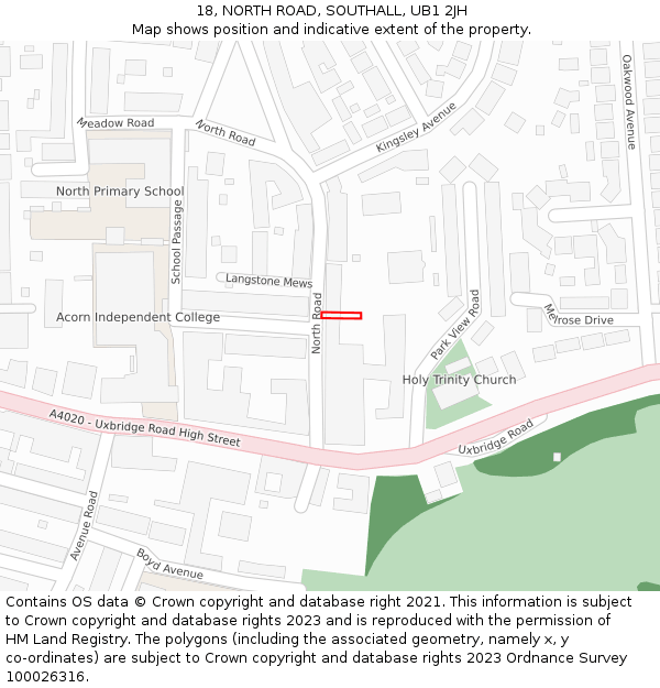 18, NORTH ROAD, SOUTHALL, UB1 2JH: Location map and indicative extent of plot