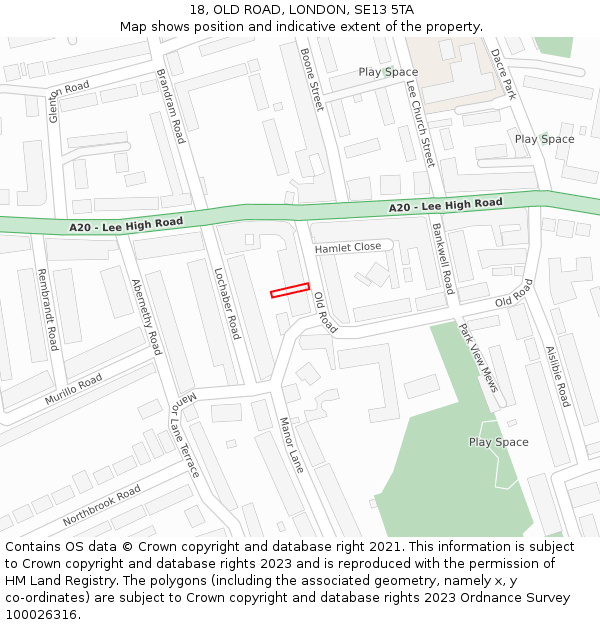 18, OLD ROAD, LONDON, SE13 5TA: Location map and indicative extent of plot