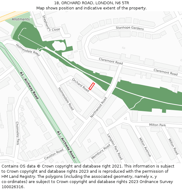 18, ORCHARD ROAD, LONDON, N6 5TR: Location map and indicative extent of plot