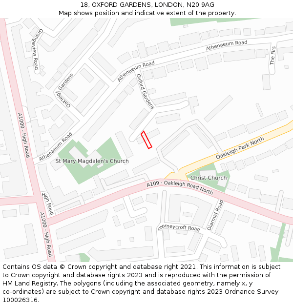 18, OXFORD GARDENS, LONDON, N20 9AG: Location map and indicative extent of plot
