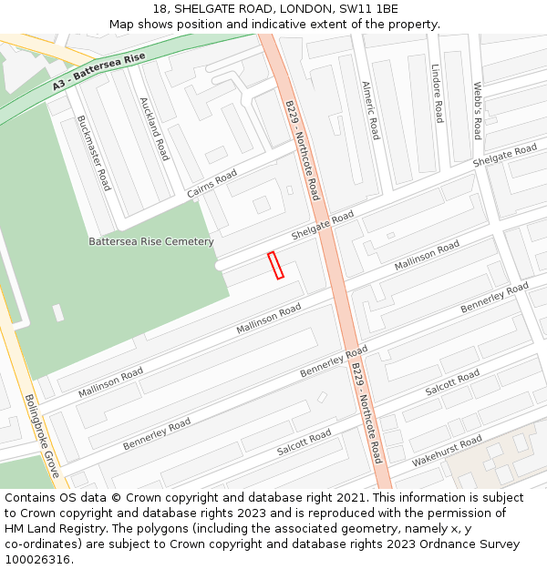 18, SHELGATE ROAD, LONDON, SW11 1BE: Location map and indicative extent of plot