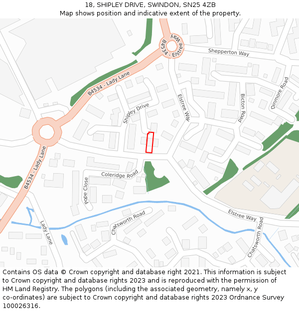 18, SHIPLEY DRIVE, SWINDON, SN25 4ZB: Location map and indicative extent of plot