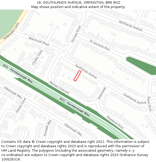 18, SOUTHLANDS AVENUE, ORPINGTON, BR6 9NZ: Location map and indicative extent of plot