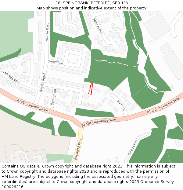 18, SPRINGBANK, PETERLEE, SR8 1FA: Location map and indicative extent of plot