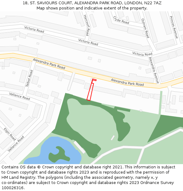18, ST. SAVIOURS COURT, ALEXANDRA PARK ROAD, LONDON, N22 7AZ: Location map and indicative extent of plot