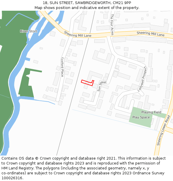 18, SUN STREET, SAWBRIDGEWORTH, CM21 9PP: Location map and indicative extent of plot