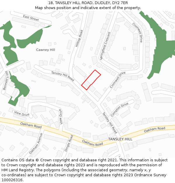 18, TANSLEY HILL ROAD, DUDLEY, DY2 7ER: Location map and indicative extent of plot