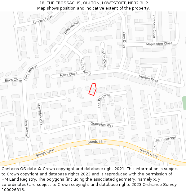 18, THE TROSSACHS, OULTON, LOWESTOFT, NR32 3HP: Location map and indicative extent of plot