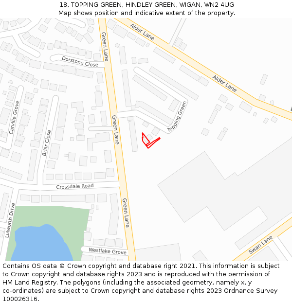 18, TOPPING GREEN, HINDLEY GREEN, WIGAN, WN2 4UG: Location map and indicative extent of plot