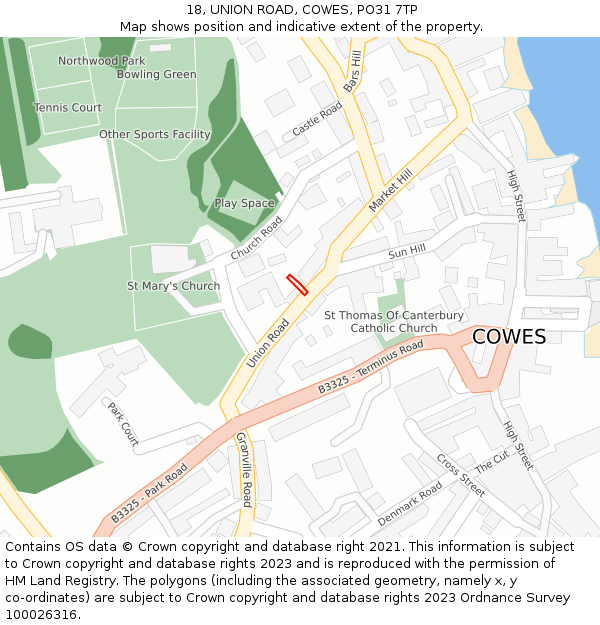 18, UNION ROAD, COWES, PO31 7TP: Location map and indicative extent of plot