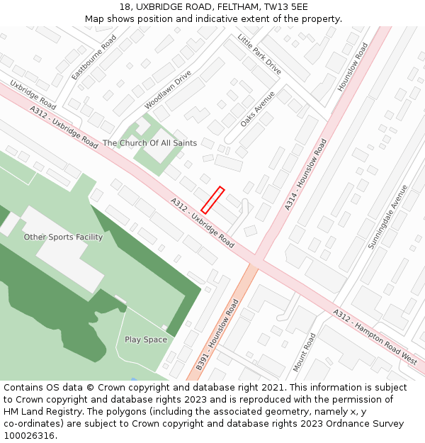 18, UXBRIDGE ROAD, FELTHAM, TW13 5EE: Location map and indicative extent of plot