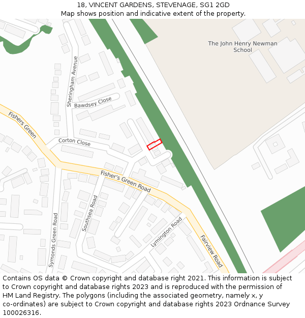 18, VINCENT GARDENS, STEVENAGE, SG1 2GD: Location map and indicative extent of plot