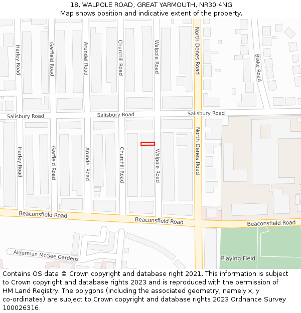 18, WALPOLE ROAD, GREAT YARMOUTH, NR30 4NG: Location map and indicative extent of plot