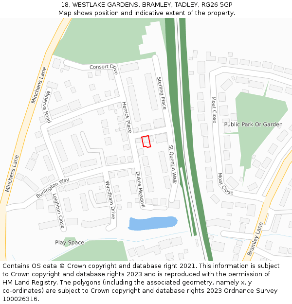 18, WESTLAKE GARDENS, BRAMLEY, TADLEY, RG26 5GP: Location map and indicative extent of plot