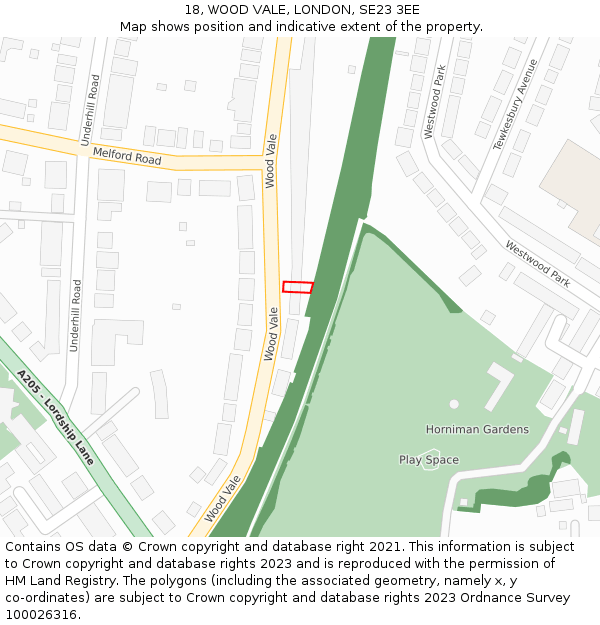 18, WOOD VALE, LONDON, SE23 3EE: Location map and indicative extent of plot